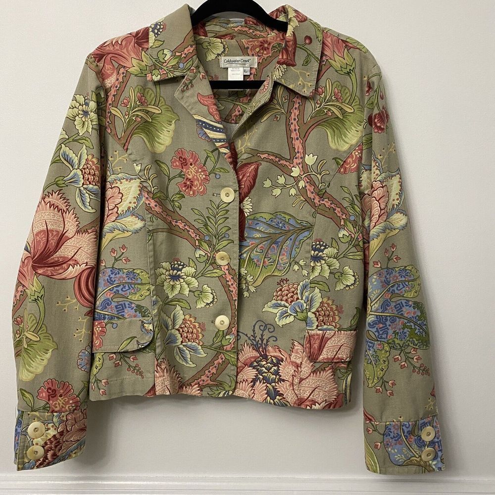 Women's Coldwater Creek Multicolor Floral Jacket Large  Button Boho USA Heavy - Picture 12 of 13